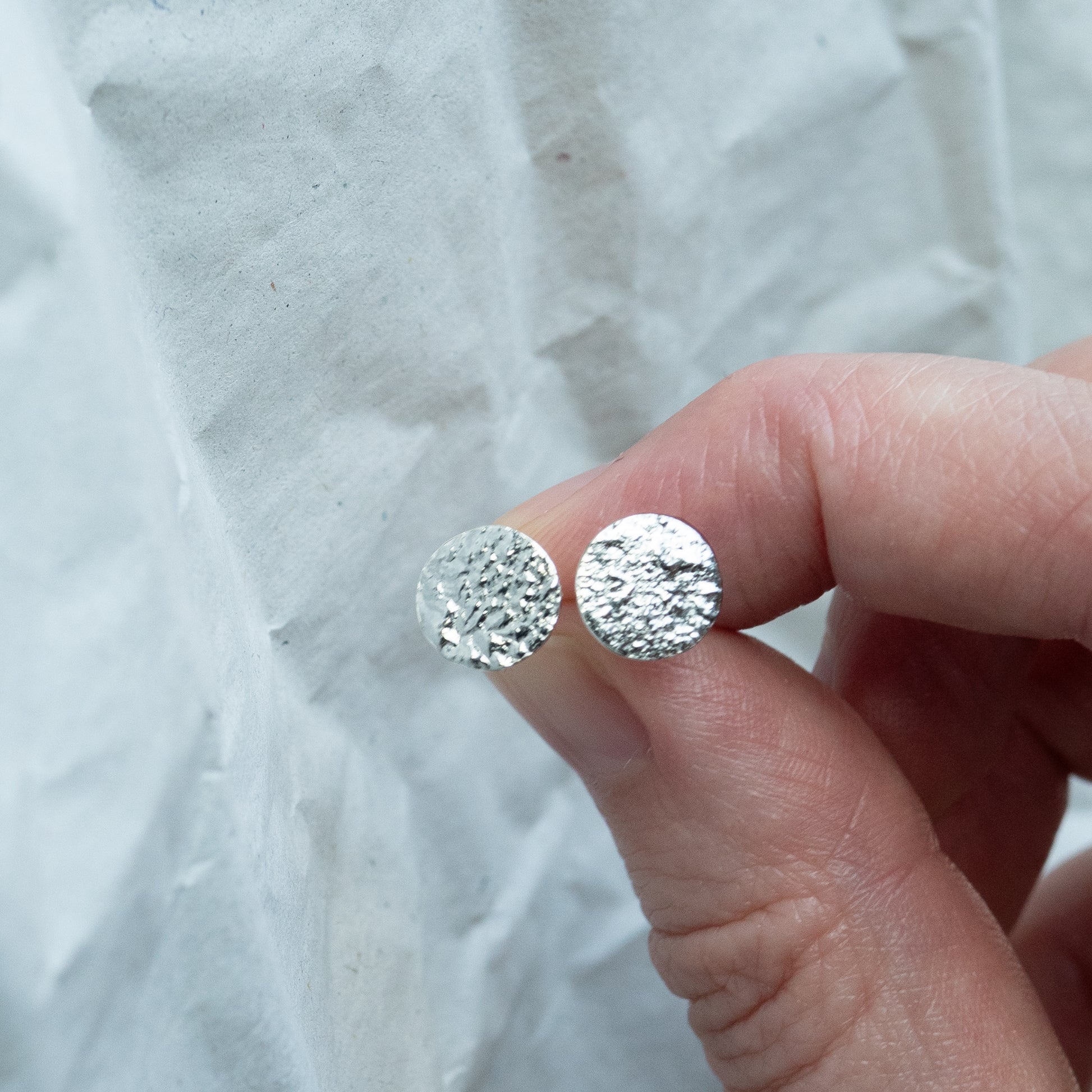 Reticulated Silver Stud Earrings