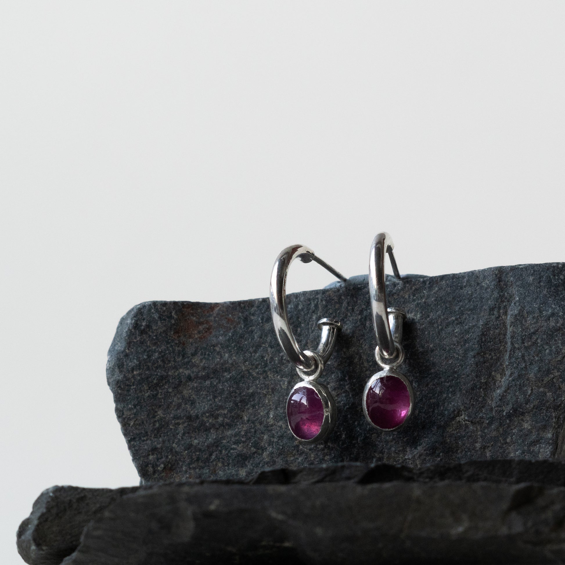 Pink Tourmaline Charm Hoops