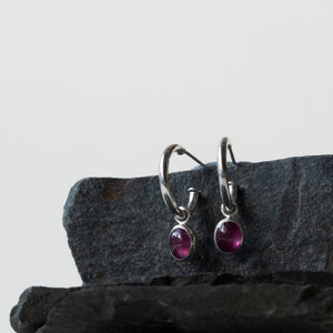 Pink Tourmaline Charm Hoops