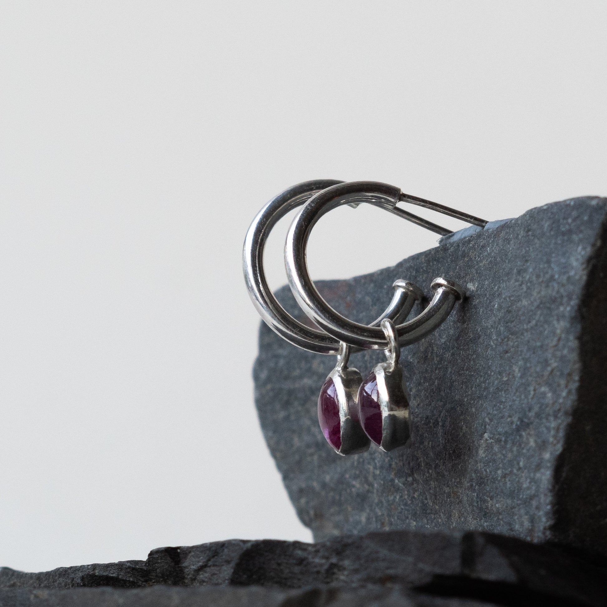 Pink Tourmaline Charm Hoops