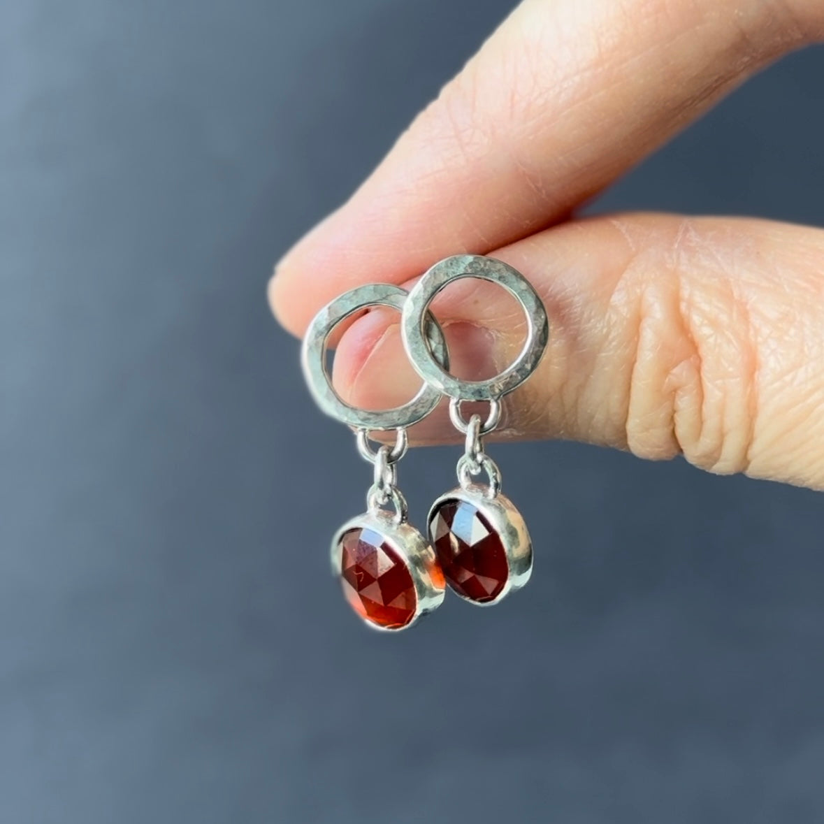 Hessonite Garnet Drop Stud Earrings