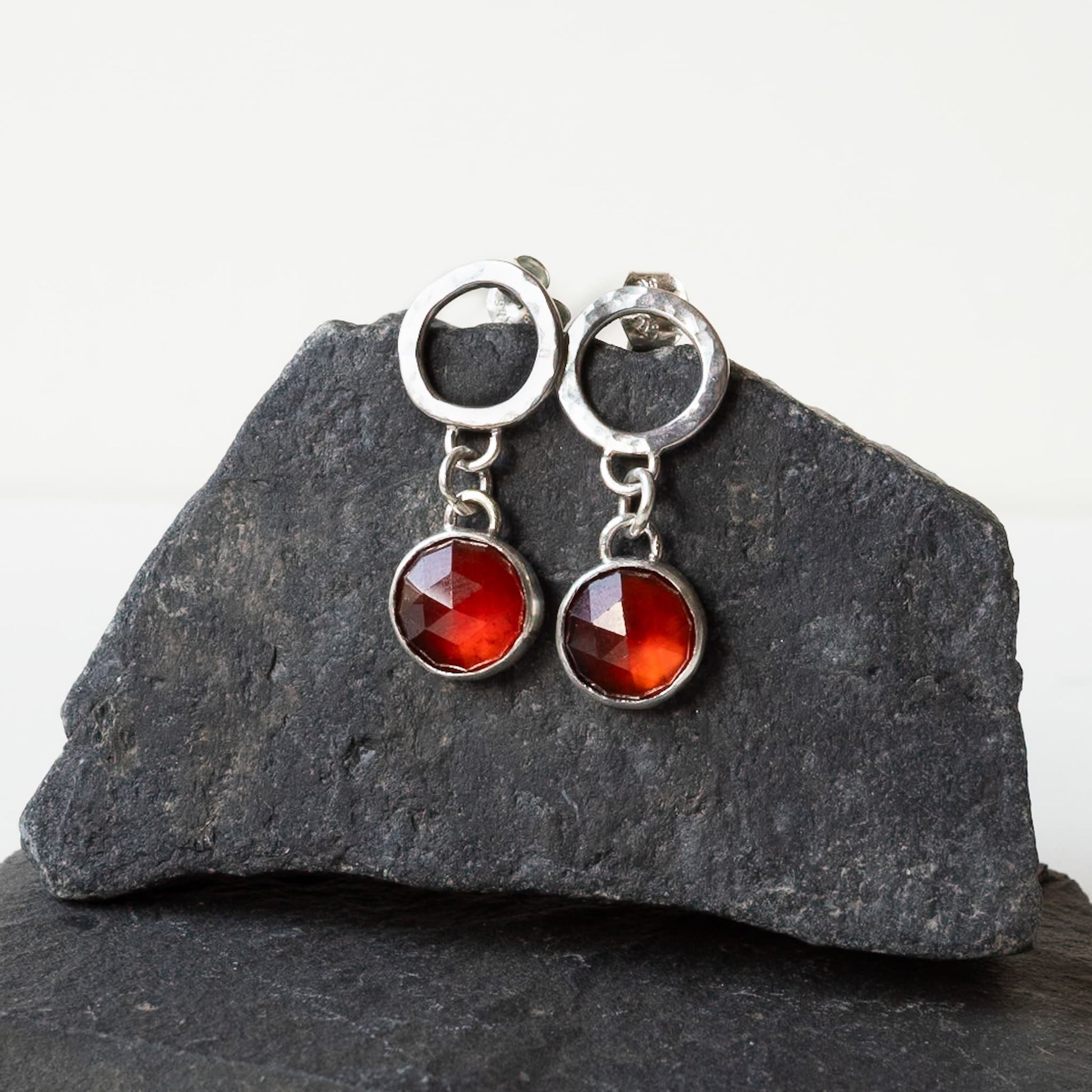Hessonite Garnet Drop Stud Earrings