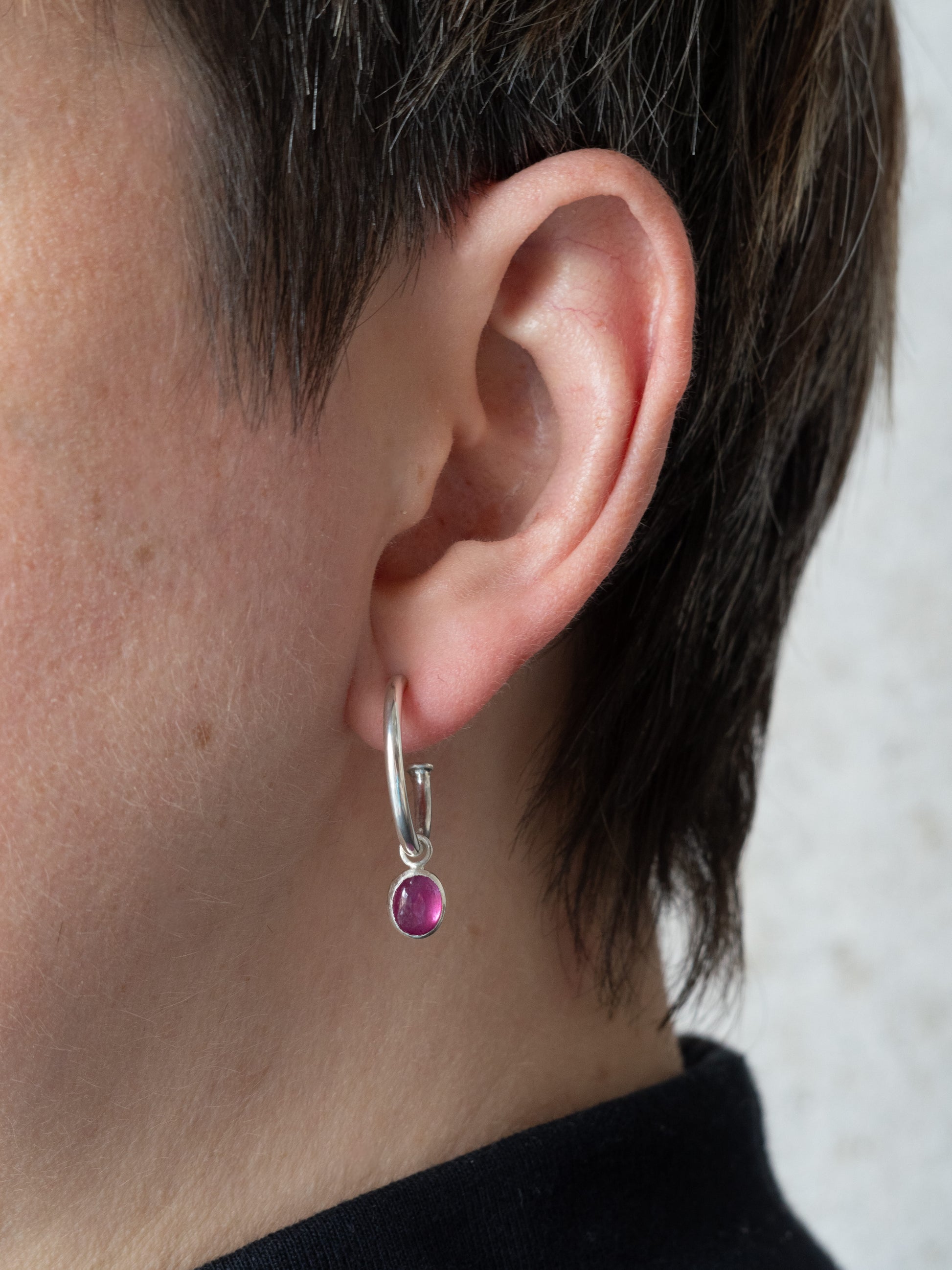 Pink Tourmaline Charm Hoops