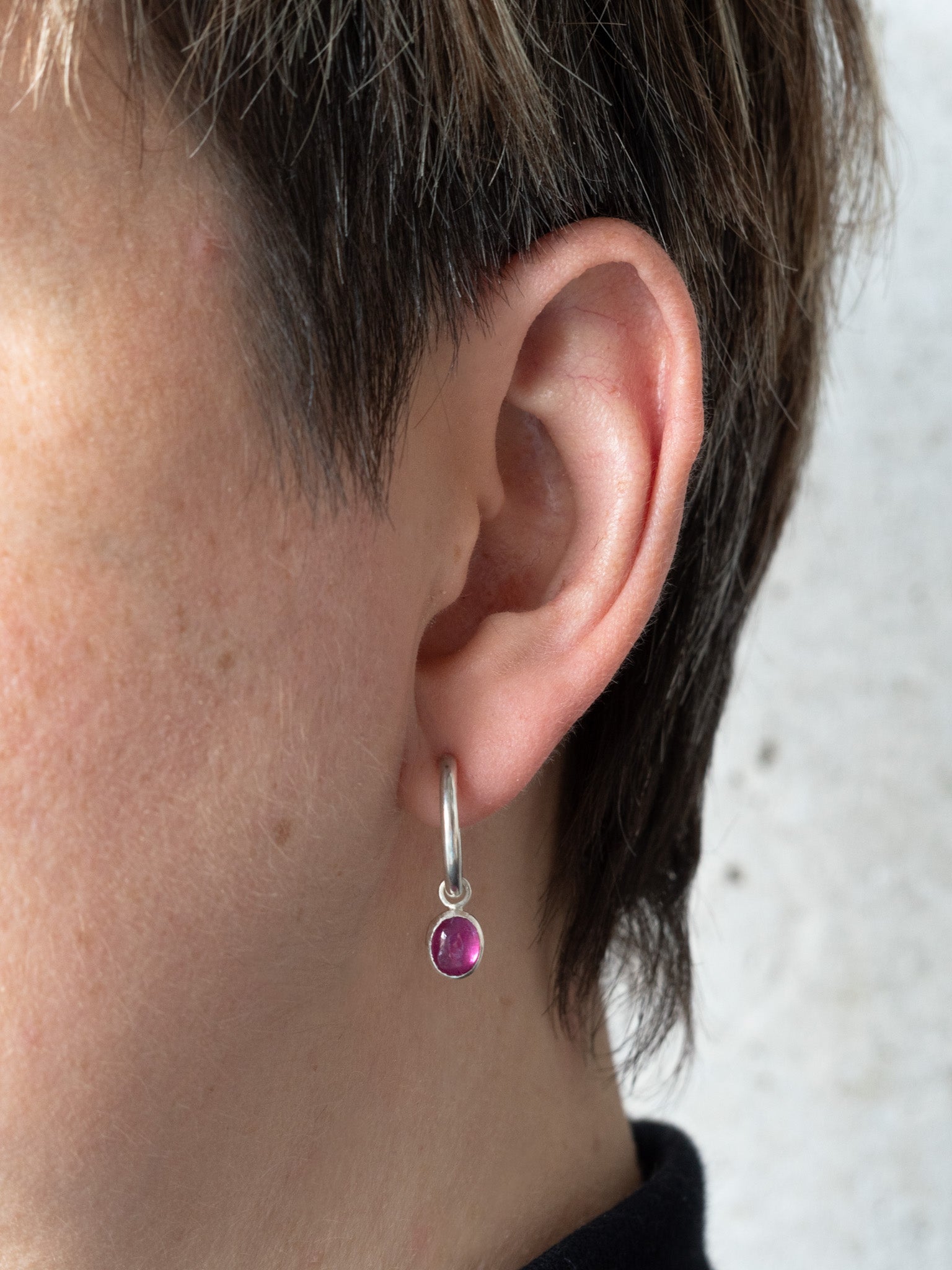 Pink Tourmaline Charm Hoops