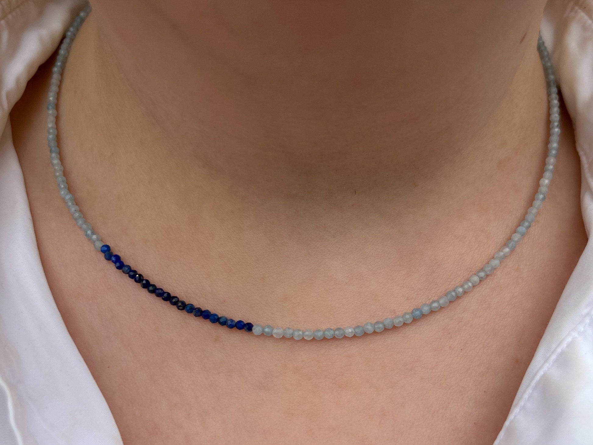 Two Tone Aquamarine and Lapis Lazuli Necklace